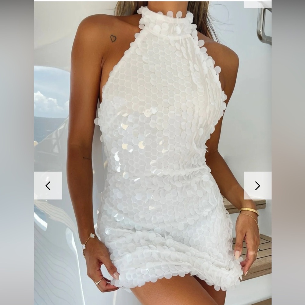 White Sequin Mini Dress